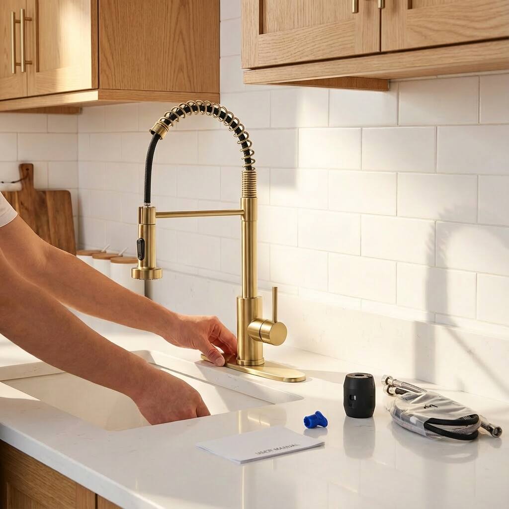 Alt View 2. Siljoy - Kitchen Faucet with Pull Down Sprayer Industrial 1 Handle 1 Hole Or 3 Hole Faucet Stainless Steel Brushed Gold - Brushed Gold.