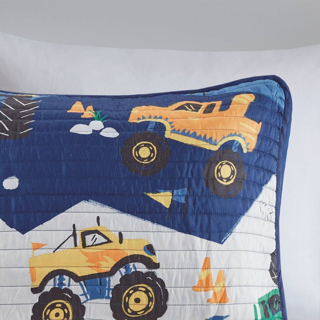 Alt View 2. Gracie Mills - Gracie Mills Cynara Rev Up Dreams Monster Truck Reversible Kids Quilt Set - Blue.