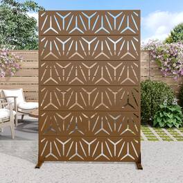 PexFix - 72 in. x 47 in. Star Pattern Metal Outdoor Privacy Screen & Panels, Freestanding Garden Divider Fence - Brown