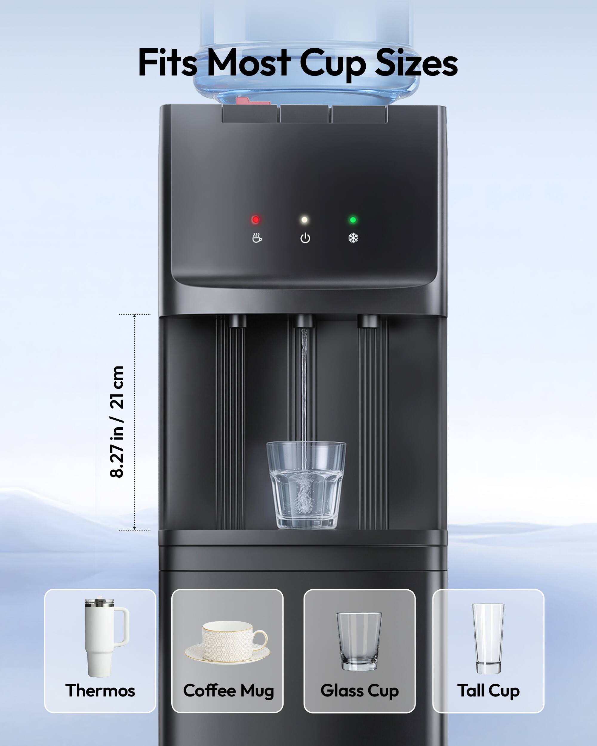 Fits Most Cup Sizes

- 8.27 in / 21 cm

- Thermos
- Coffee Mug
- Glass Cup
- Tall Cup