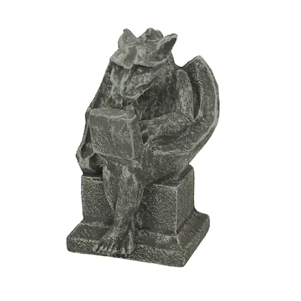 Front. Zeckos - Gargoyle With Laptop Computer Concrete Statue - Gray.