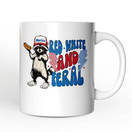OrnamentallyYou - Red, Feral Raccoon Mug, Wild Patriot American Gift - White