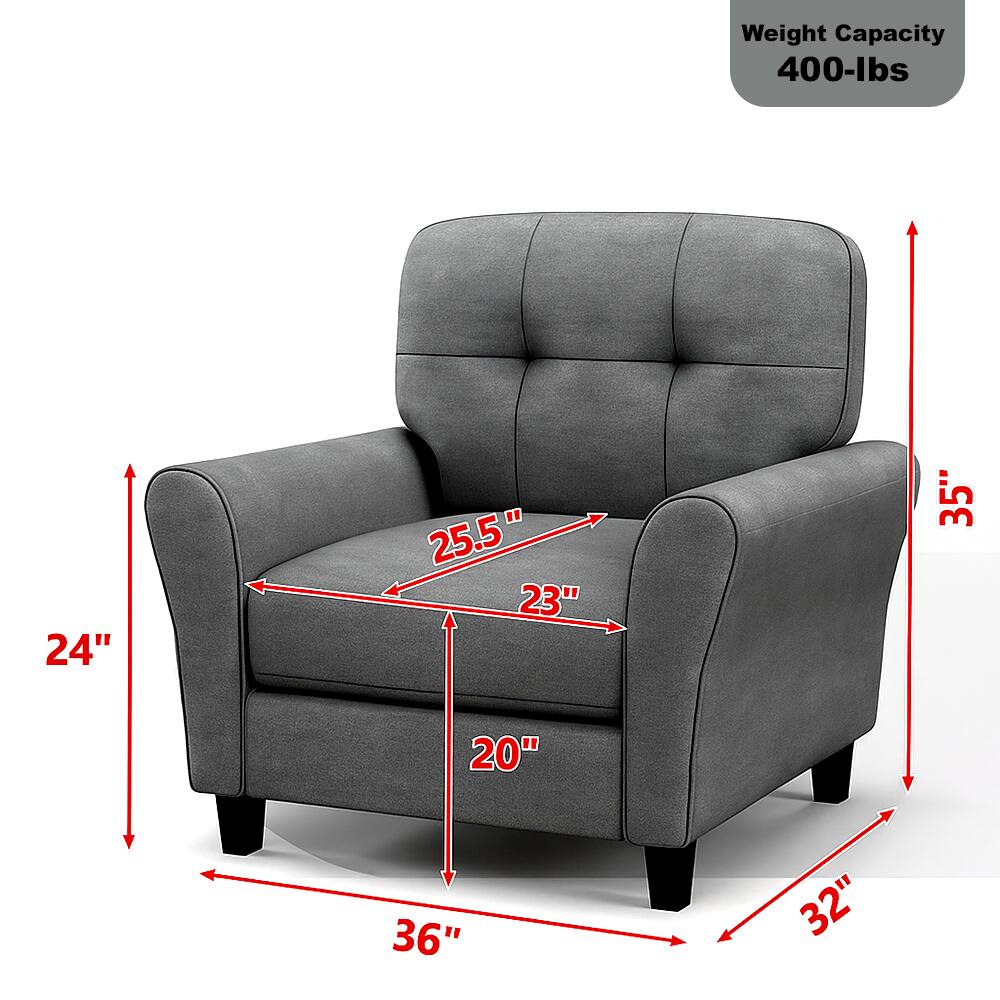 Weight Capacity: 400-lbs

Dimensions:
- Width: 36"
- Depth: 32"
- Height: 35"
- Seat Width: 24"
- Seat Depth: 23"
- Seat Height: 20"
- Back Height: 25.5"