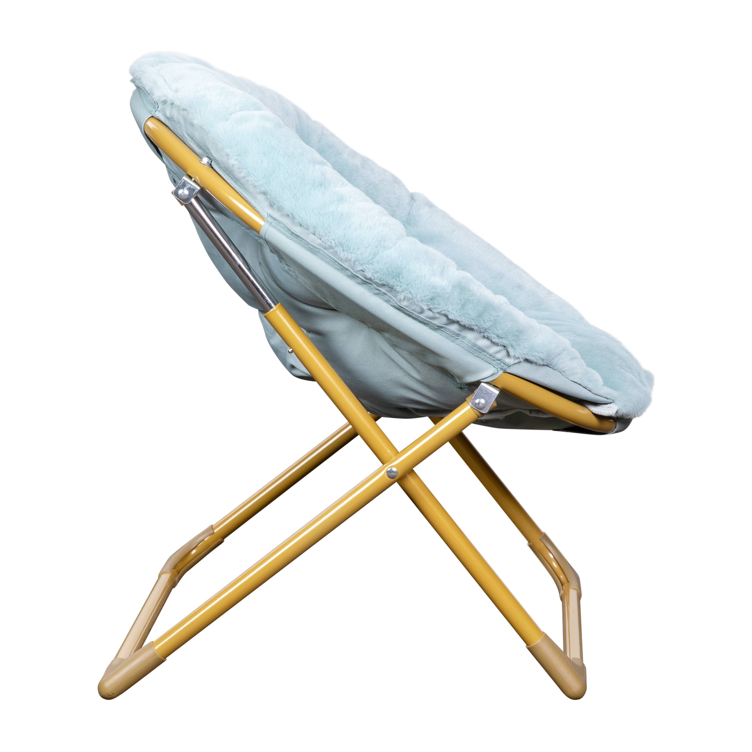 Alt View 9. Emma + Oliver - Io Kid's Folding Saucer Chair with Cozy Faux Fur Upholstery and Metal Frame for Playroom, Bedrooms, Nursery and More - Dusty Aqua Faux Fur/Soft Gold Frame.