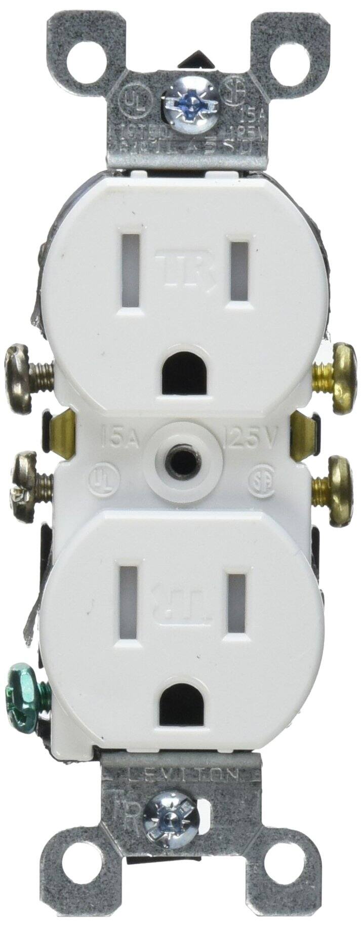 Leviton - 212-05320-WCP Duplex Grounding Receptacle 15A Pack of 10 - White