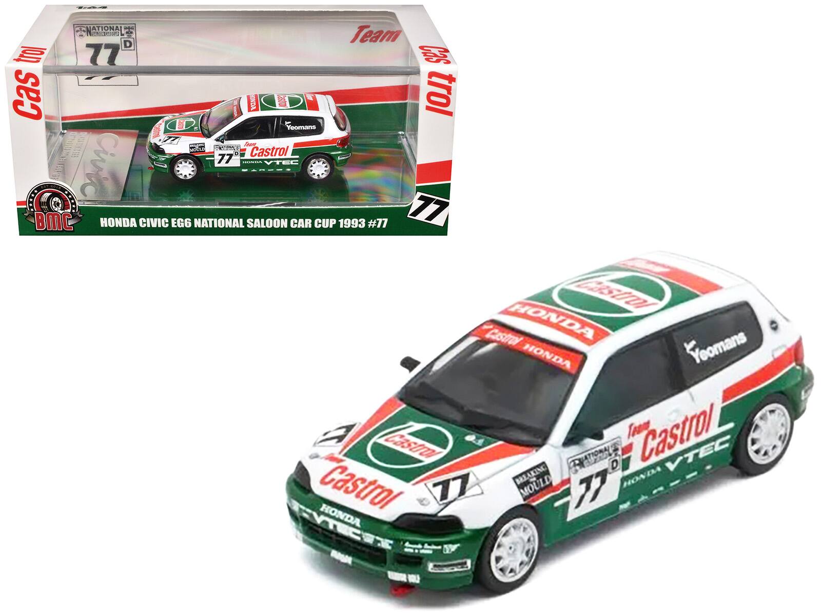 **Honda Civic EG6 National Saloon Car Cup 1993 #77**

- Team Castrol
- Castrol
- Honda VTEC
- Yeomans
- National Saloon Car Cup 1993
- BMC
- Breaking Mould
- Honda
- VTEC
- 77