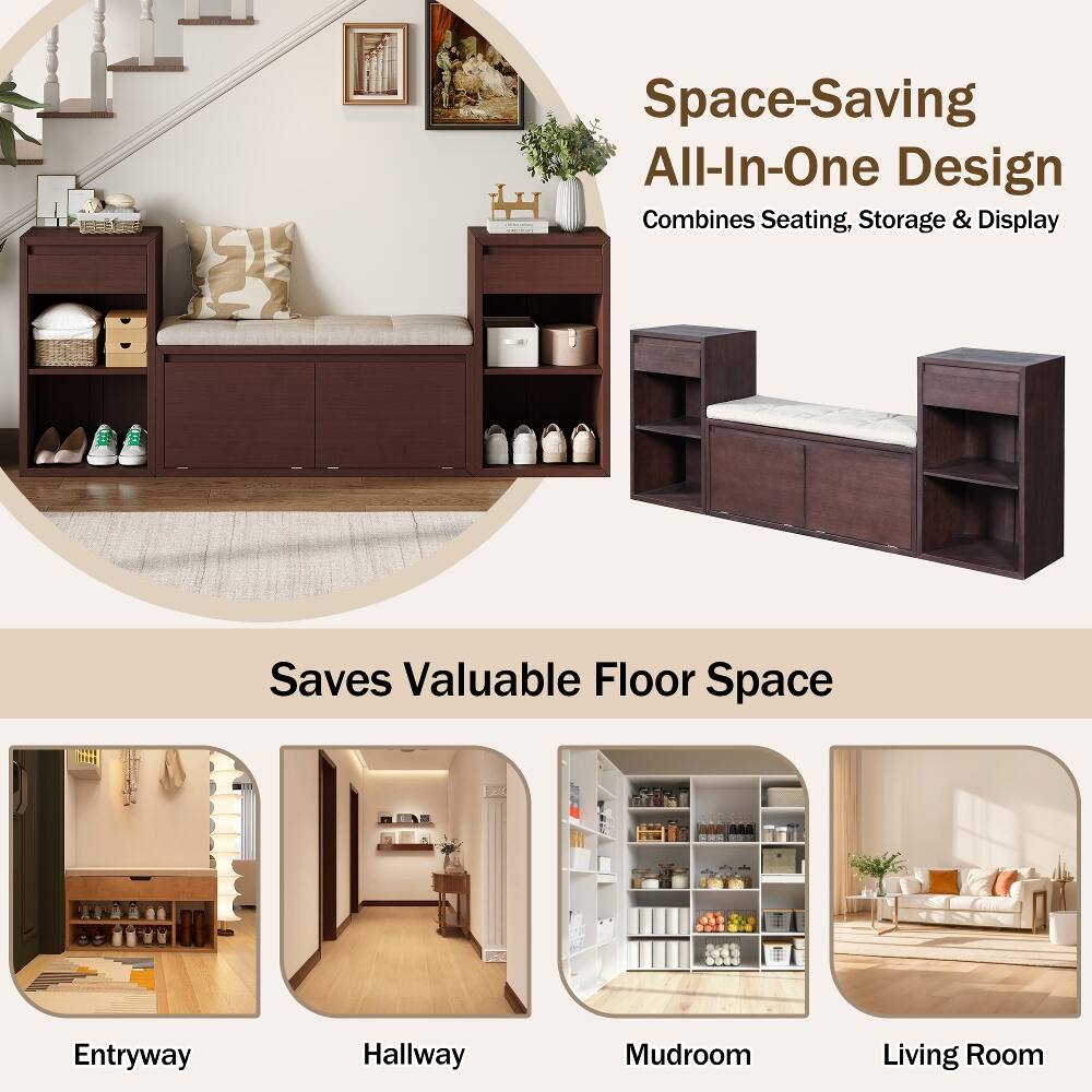 Space-Saving All-In-One Design Combines Seating, Storage & Display  
Saves Valuable Floor Space  
Entryway  
Hallway  
Mudroom  
Living Room