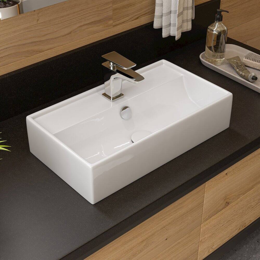 Angle. Alfi - White 22" Rectangular Wall Mounted Ceramic Sink with Faucet Hole - White.