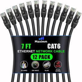 Maximm - Cat 6 Ethernet Cable 7 ft (12-Pack) - UTP, 10Gbps, 550MHz