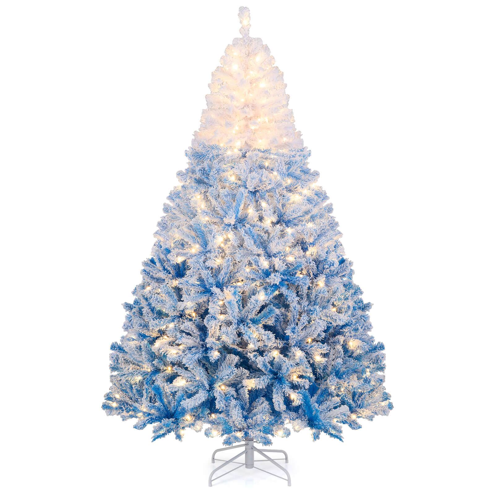 Front. Costway - Costway 7 FT Artificial Christmas Tree with 350 Warm White LED Lights, 8 Lighting Modes & Folding Metal Stand - Blue+White.