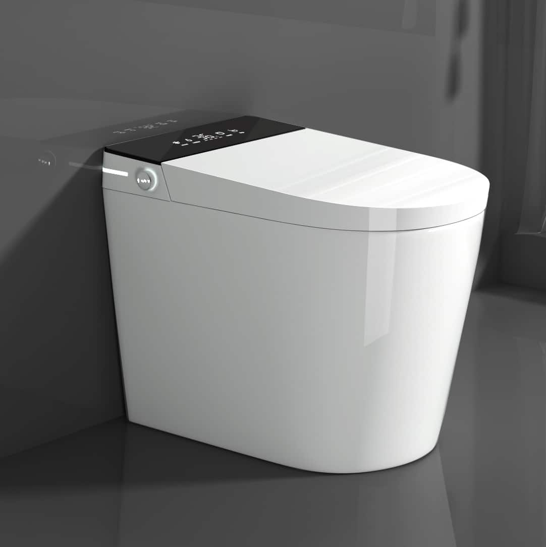 Tiramisubest - Compact Smart Toilet with Bidet Seat,Modern Tankless Design,Auto Open,Auto Flush,Heated Seat,Instant Warm Air Dryer - White