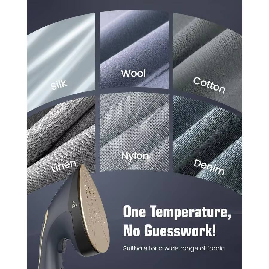 Silk  
Wool  
Cotton  
Linen  
Nylon  
Denim  

One Temperature, No Guesswork!  
Suitable for a wide range of fabric