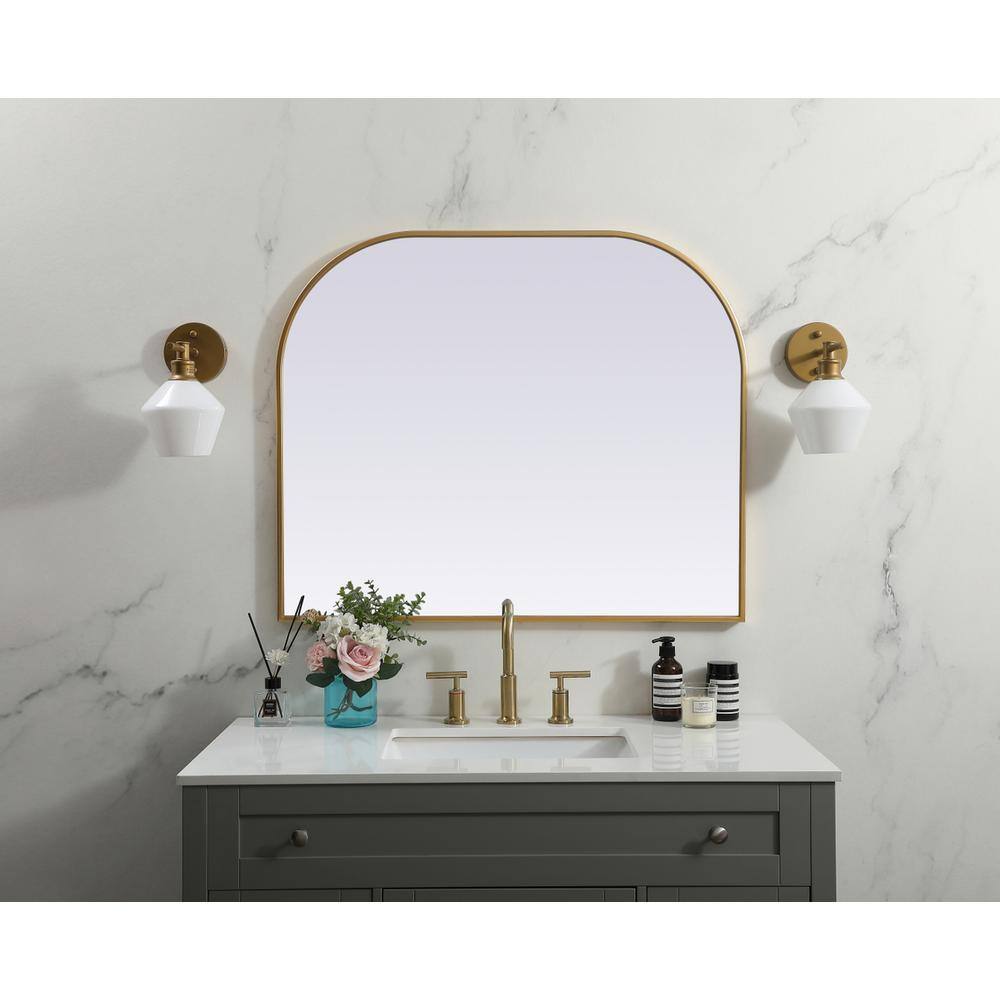 Alt View 2. Elegant Decor - Metal Frame Arch Mirror 36x30 Inch in Brass - Brass.
