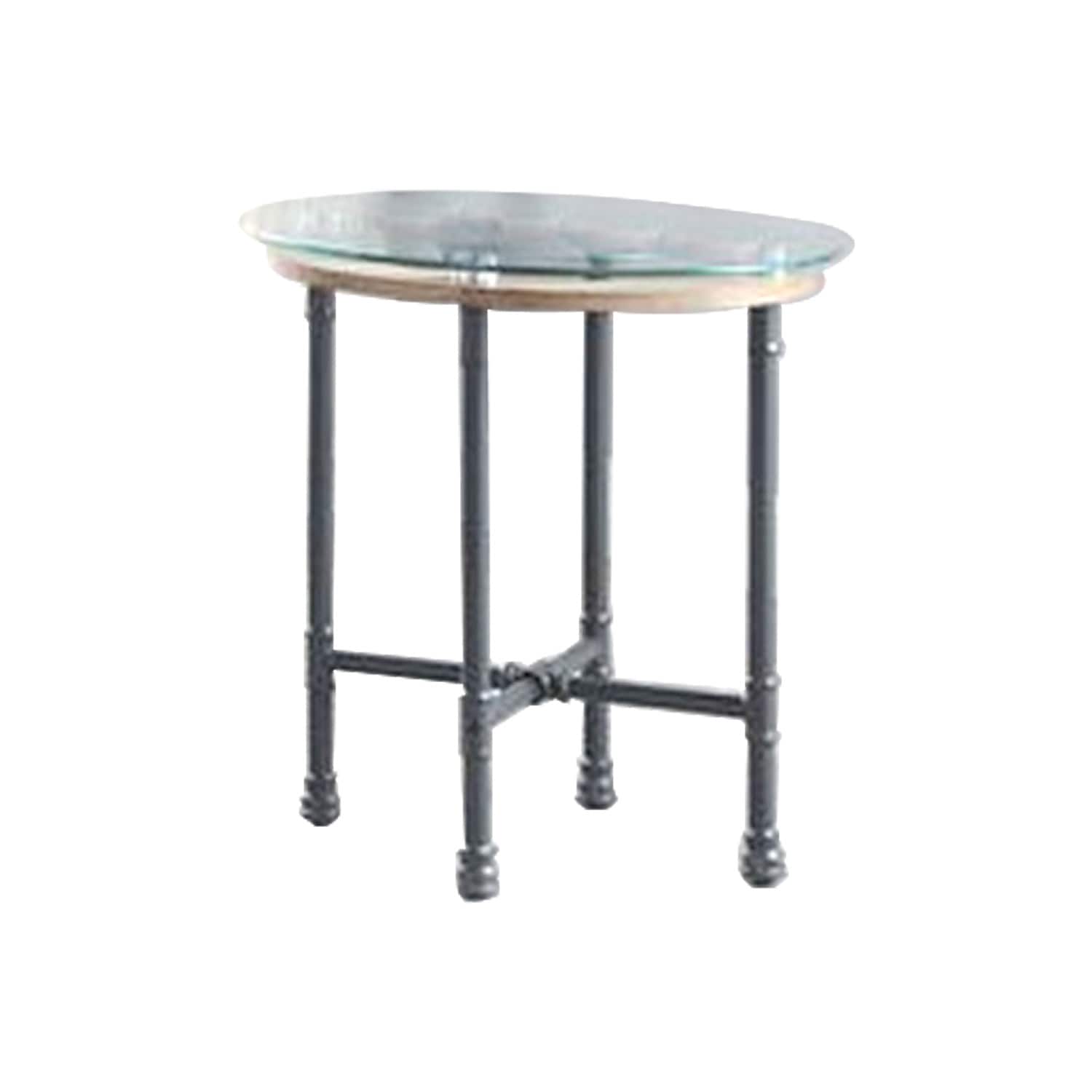 Manhattan Lane - End Table with Round Glass Top and Metal Pipe Style Legs - Gray