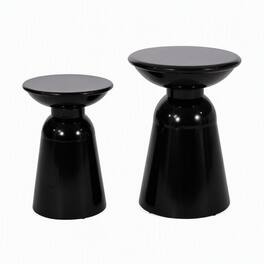 RYHNUYNE - Outdoor Iron Side Table Set of 2 with Flared Pedestal Base, Powder-Coated Finish for Patio - Black