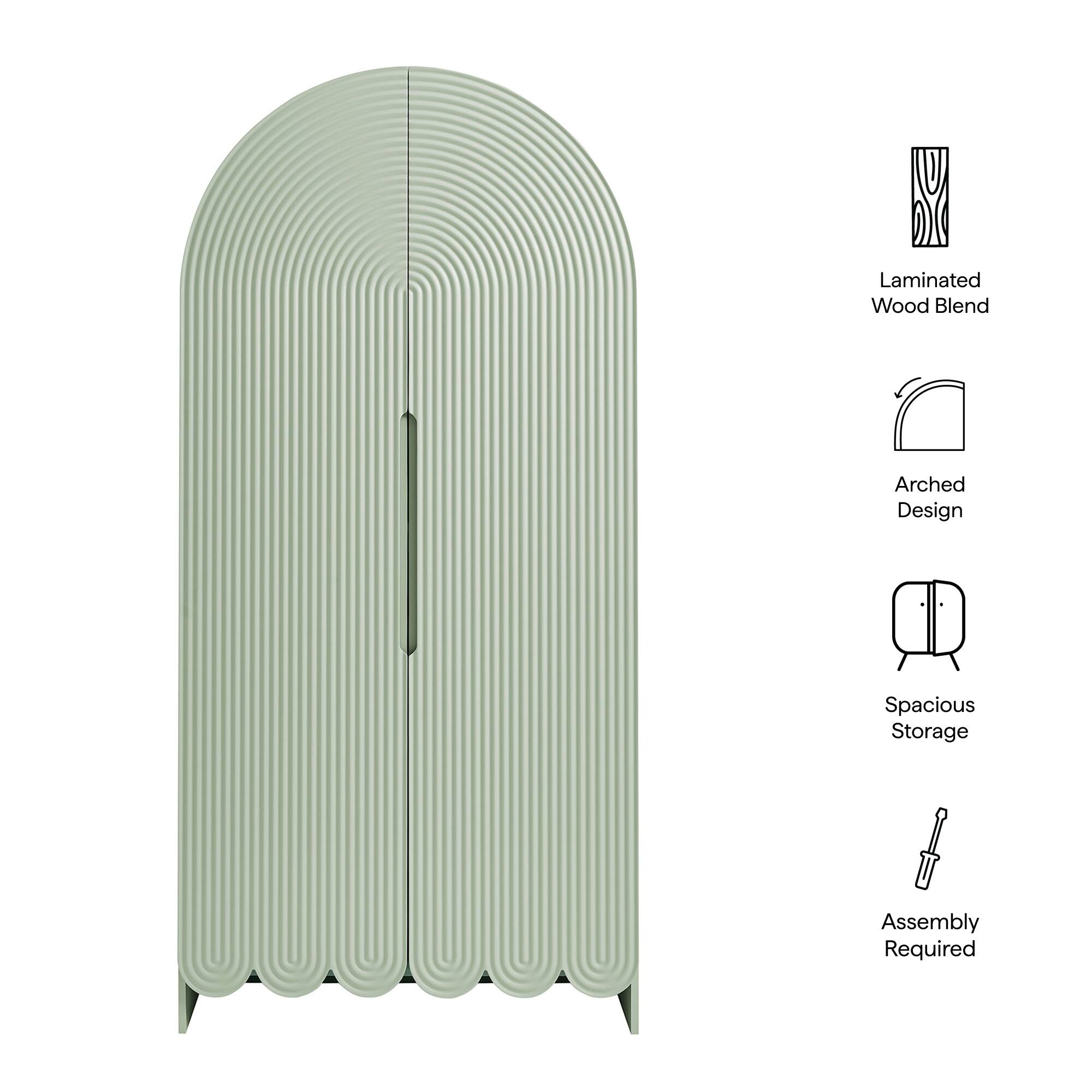 Laminated Wood Blend  
Arched Design  
Spacious Storage  
Assembly Required