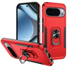 Front. Kitcheniva - Fused Rugged With Metal Ring Stand Plus Tempered Glass For Google Pixel 11 Pro XL Red - Red.
