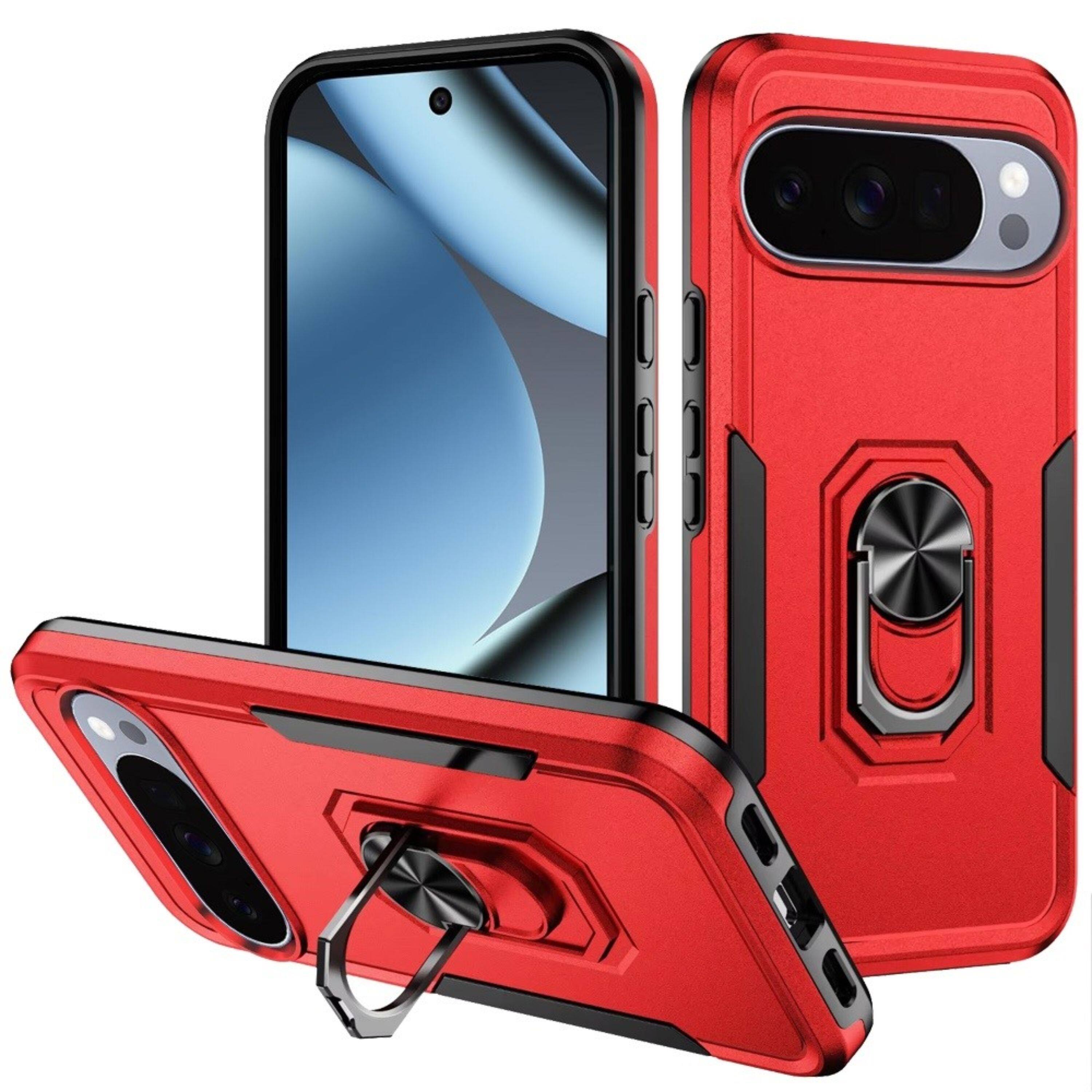 Front. Kitcheniva - Fused Rugged With Metal Ring Stand Plus Tempered Glass For Google Pixel 11 Pro XL Red - Red.