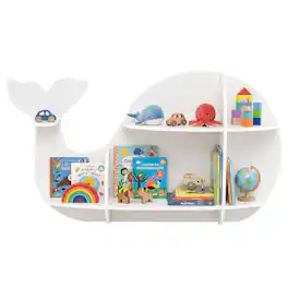 Costway - 1 PCS Whale-shaped Wall Shelf with 6 Open Shelves for Kid's Room Living Room Nursery - White