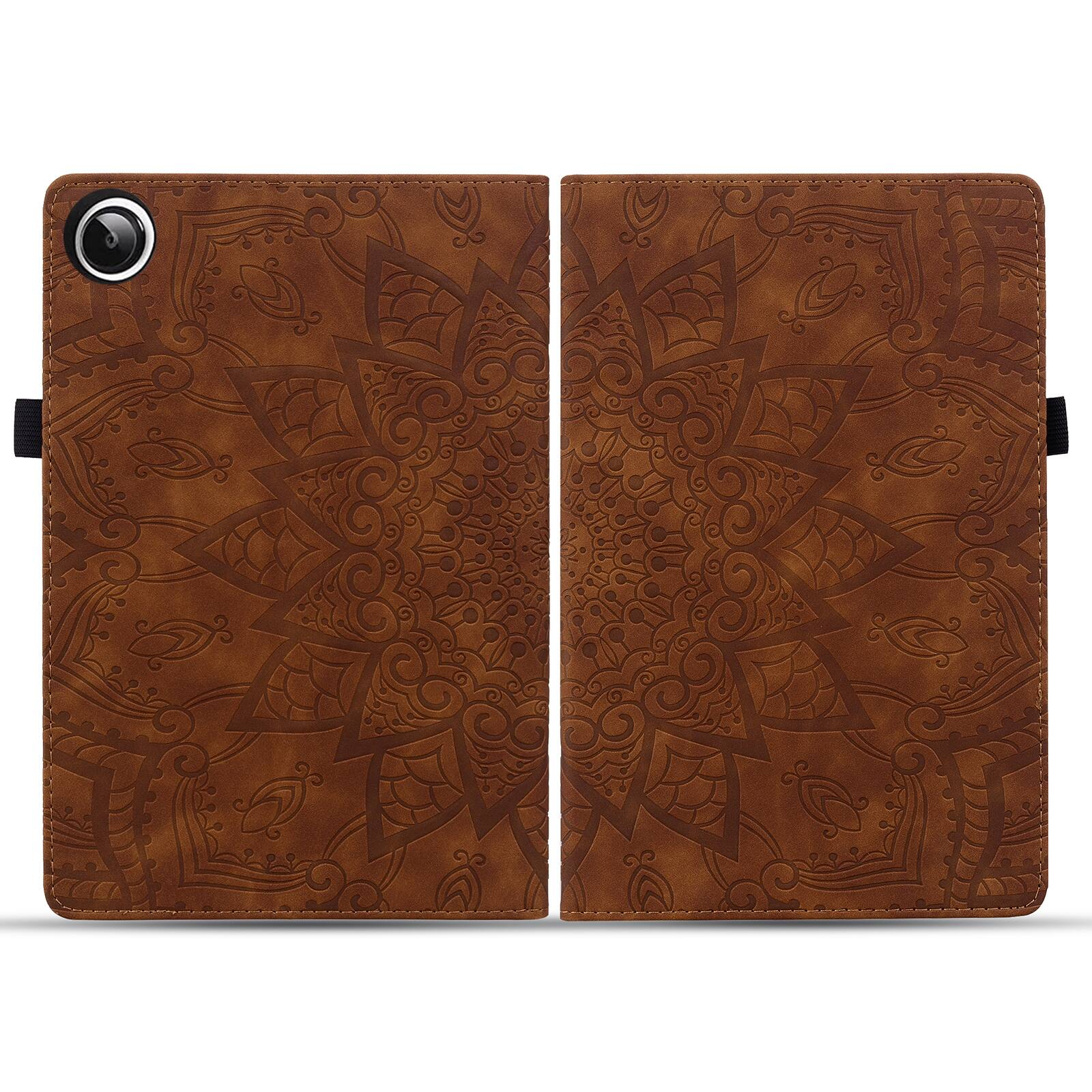 Back. Dteck - Case for Samsung Galaxy Tab A11+/A11 Plus SM-X230 & Tab A9+/A9 Plus SM-X210,Shockproof Embossed PU Leather Folio Cover - Brown.