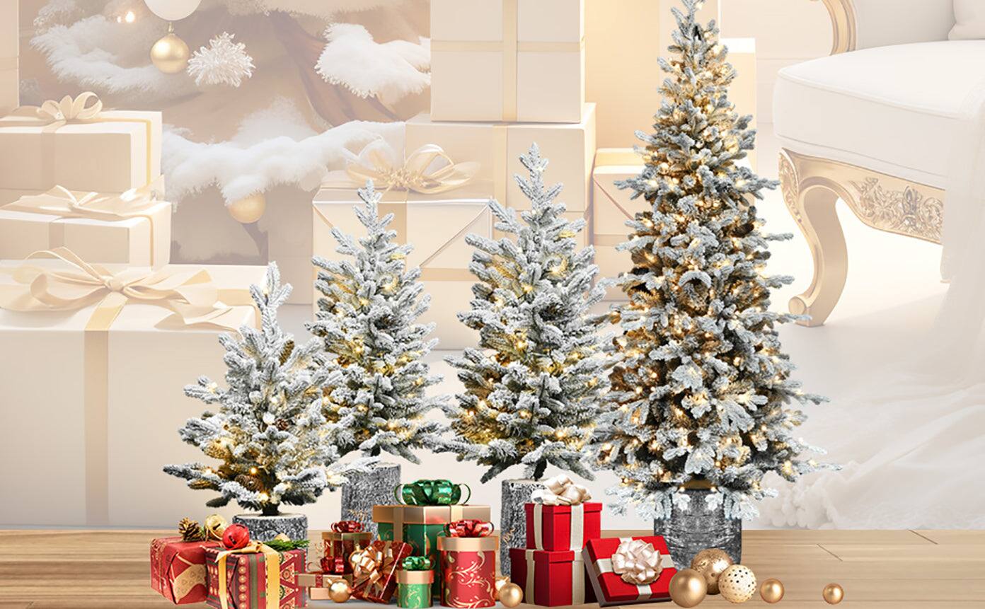 Back. BreeBe - 6.5FT Flocked Christmas Tree with Pot Base - White,Green.