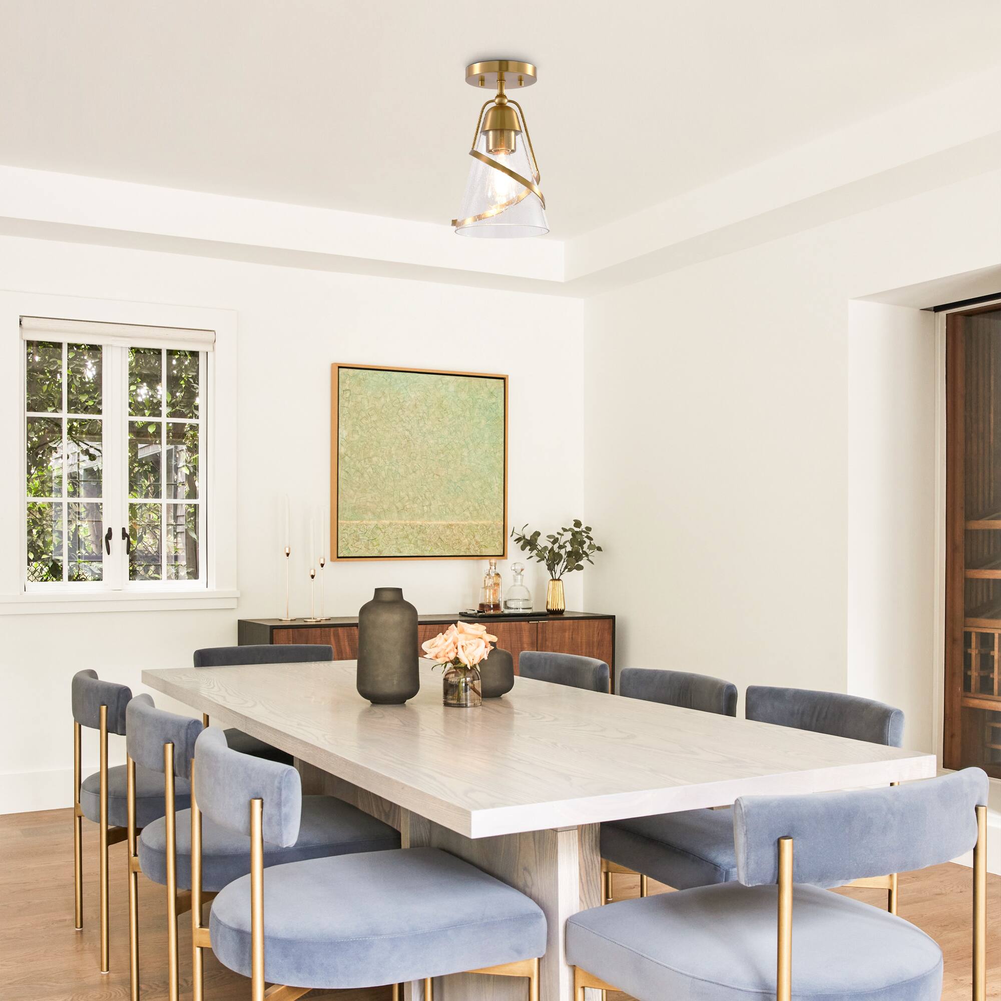 Left. Parrot Uncle - 7” Gold Glass Shade Semi-Flush Mount Ceiling Light - Gold.