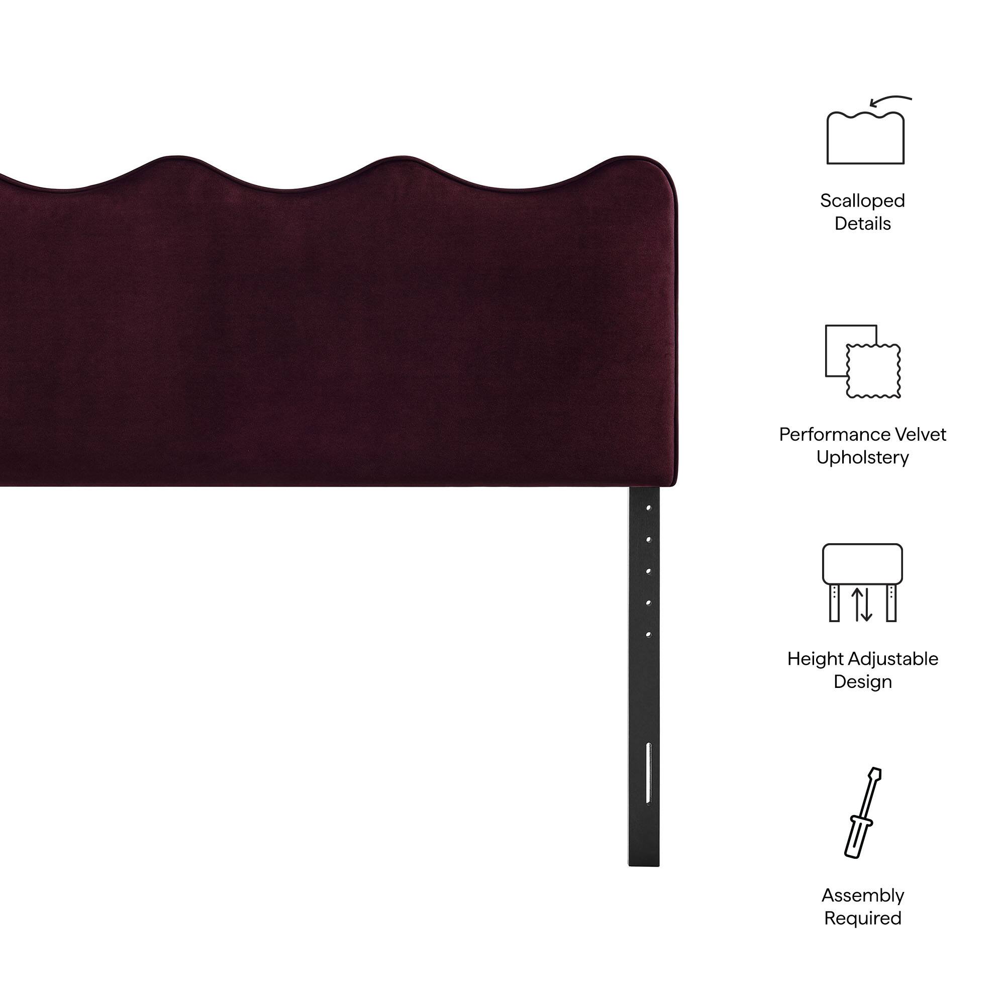 Scalloped Details  
Performance Velvet Upholstery  
Height Adjustable Design  
Assembly Required