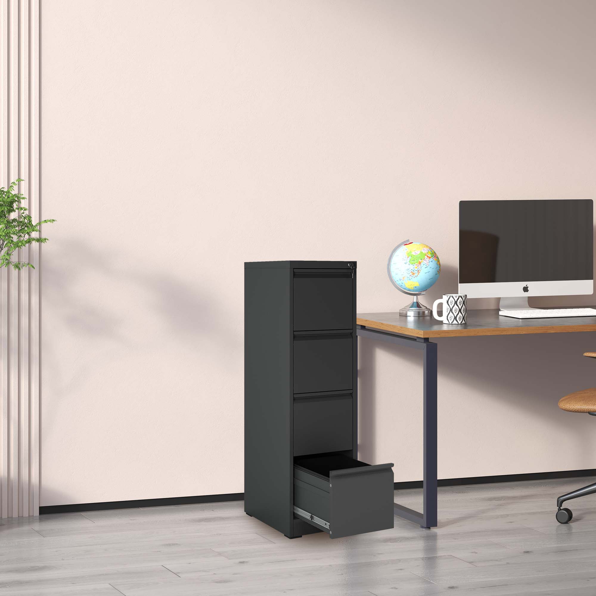 Alt View 1. Boyel Living - 4-Drawer Vertical Metal File Cabinet with Lock for Legal/A4 Files - Black.
