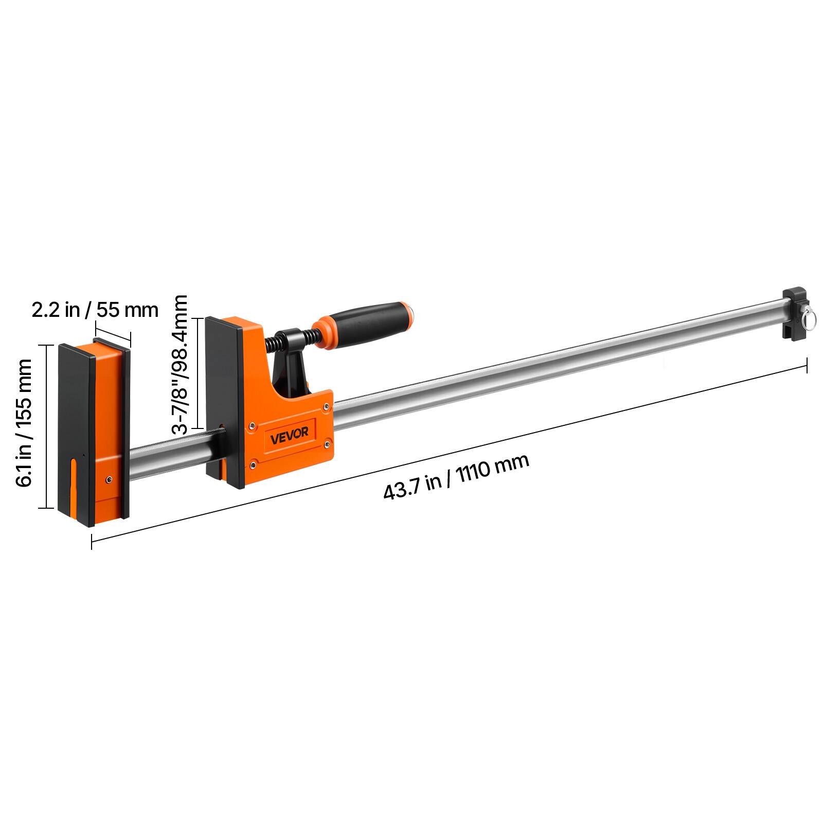 2.2 in / 55 mm  
3-7/8" / 98.4 mm  
6.1 in / 155 mm  
43.7 in / 110 mm