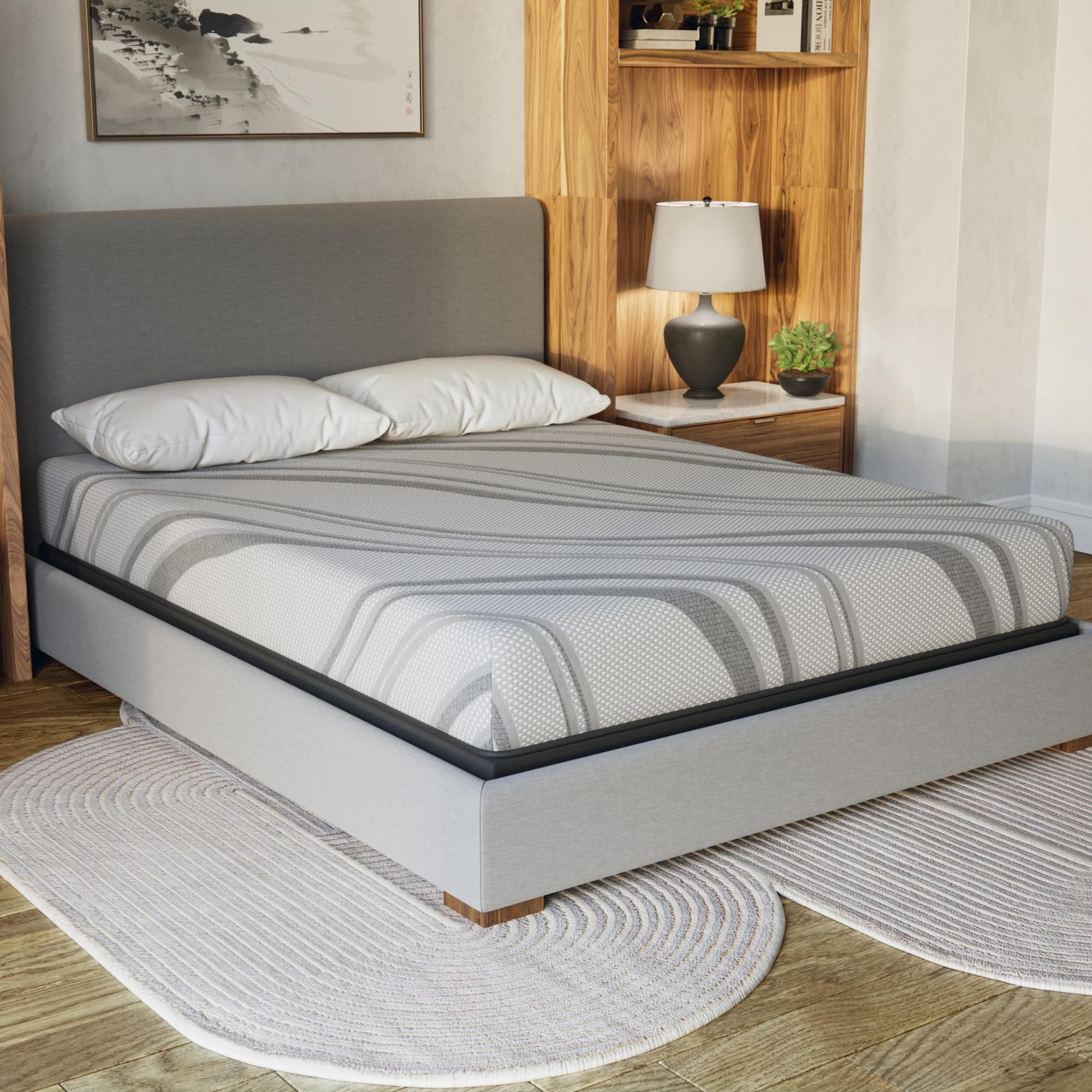 Glintex - King 8" Gel Memory Foam Mattress, Firm Feel, Cooling Fabric, CertiPUR-US & Greenguard Gold, Made in USA - Gray