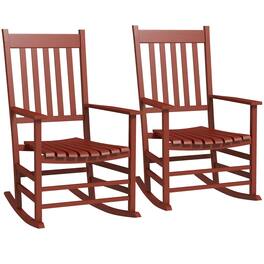 Resenkos - Outdoor Rocking Chairs Set, Patio Wooden Rockers, Smooth Curved Design, Lawn & Garden Seating - Wine Red