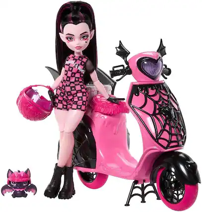 Front. Mattel - Monster High Draculaura Vamptastic Scooter Doll & Vehicle Set - COLLECTIBLES - Multicolor.