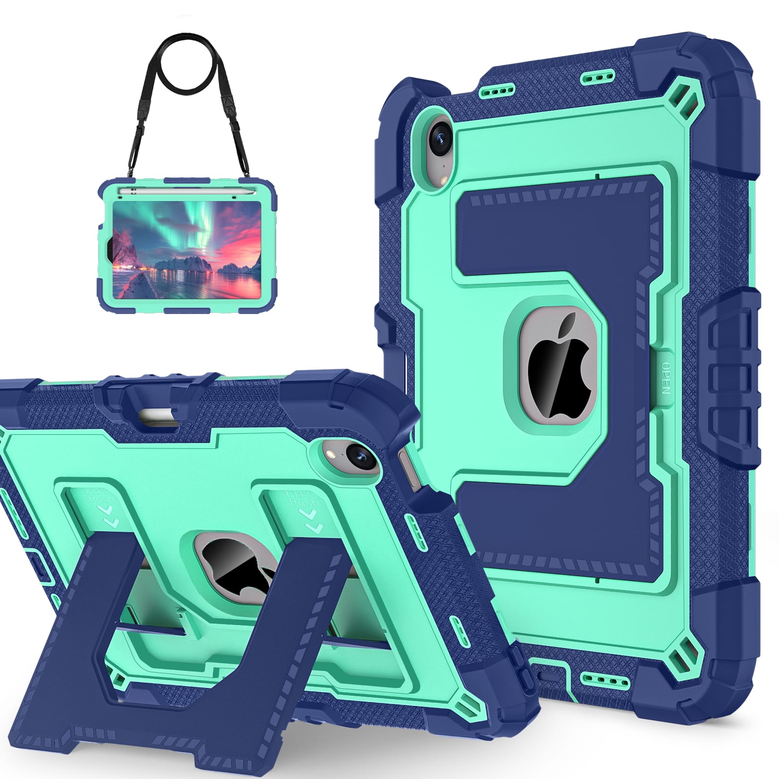 "UUCOVER - Rugged Protective Case for iPad Mini A17 Pro 8.3"" 2024/iPad Mini 6th Gen 2021 Shockproof Stand Cover with Shoulder Strap - Navy+Green" price history on PriceWatchPro