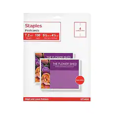Staples Postcards
7.2 ml 100 5½ in x 4¼ in 162 gsm
Cands 13.97 om 50.79 om 4 Cards
THE FLOWER SHED
THE FLOWER SHED
GRAND-REOPENING EVENT SALE
Made in USA
Inkjet and Laser Printers
ST14635