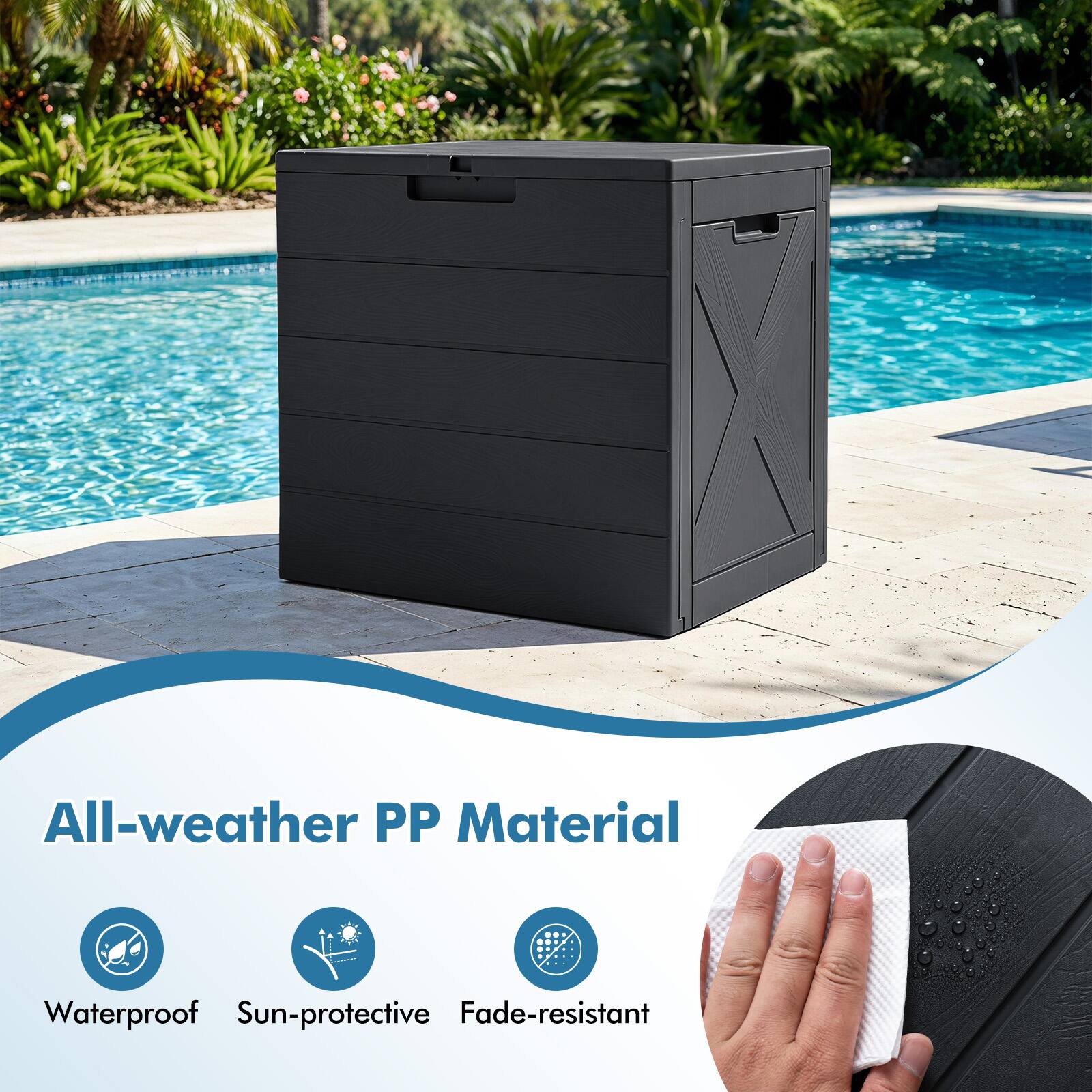 All-weather PP Material

Waterproof
Sun-protective
Fade-resistant