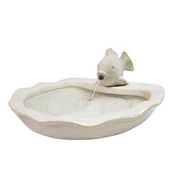 Sunnydaze - Glazed Ceramic Fish Outdoor Water Fountain - White