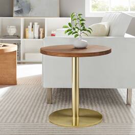 Viva Round Acacia Wood Side Table by Modway - Brass Light Oak