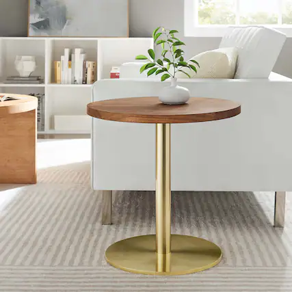 Front. Modway - Viva Round Acacia Wood Side Table by Modway - Brass Light Oak.