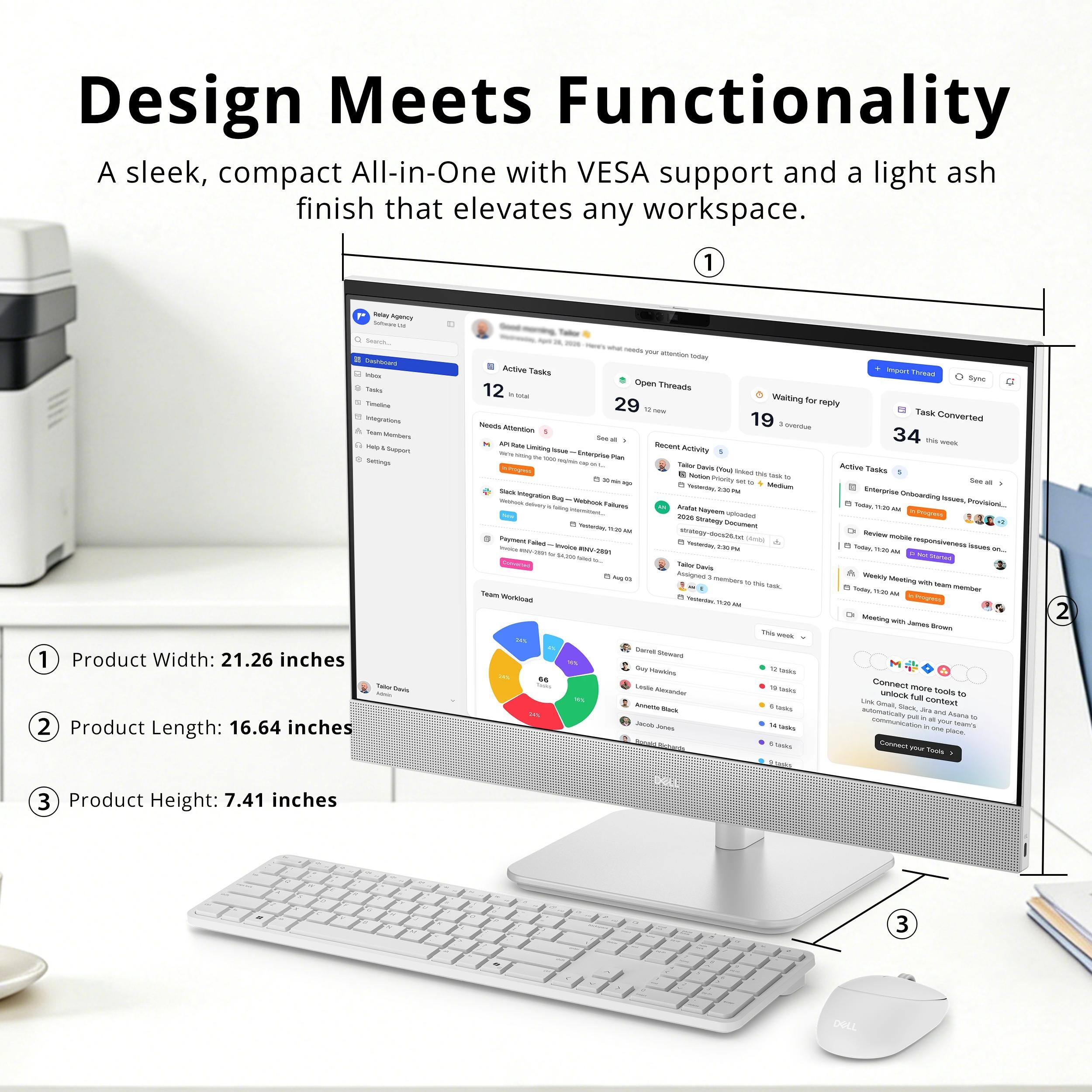 Design Meets Functionality  
A sleek, compact All-in-One with VESA support and a light ash finish that elevates any workspace.

1. Product Width: 21.26 inches  
2. Product Length: 16.64 inches  
3. Product Height: 7.41 inches