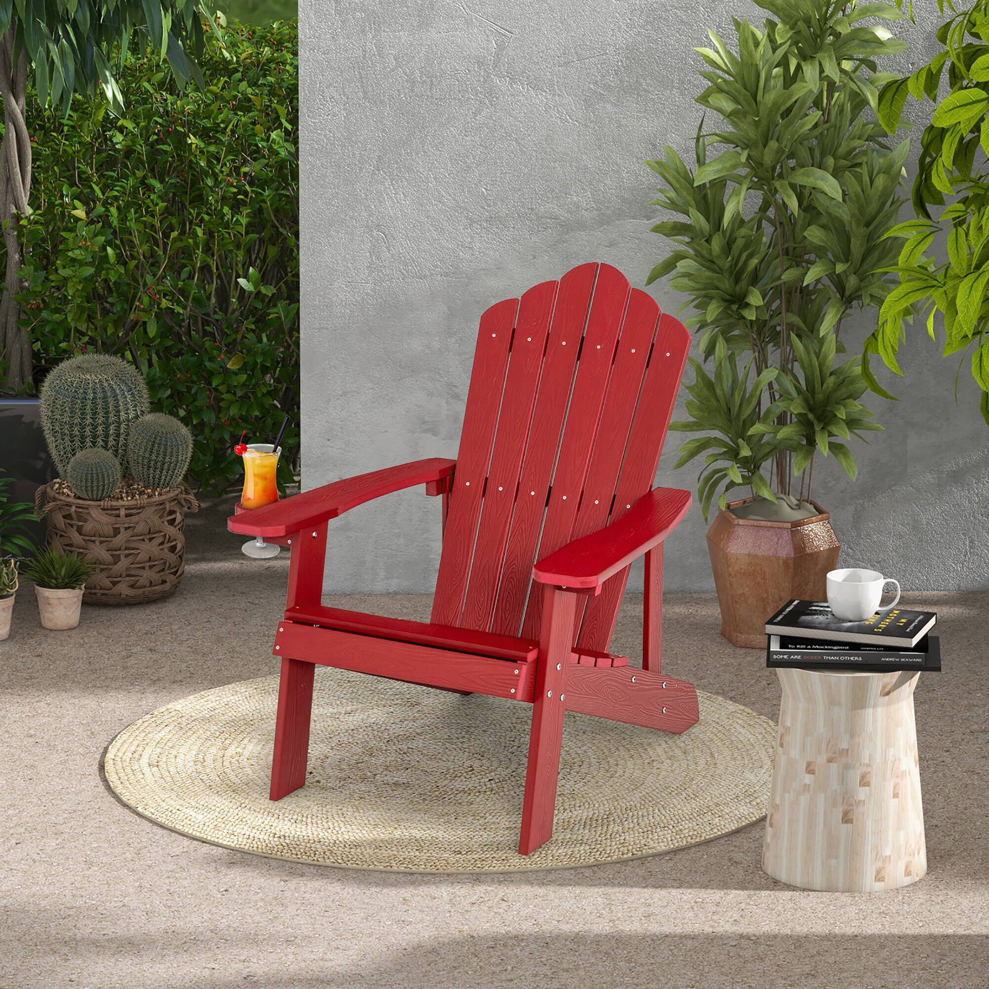 Alt View 1. Costway - Costway Patio HIPS Adirondack Chair with Cup Holder Weather Resistant Outdoor 380 LBS - Red.