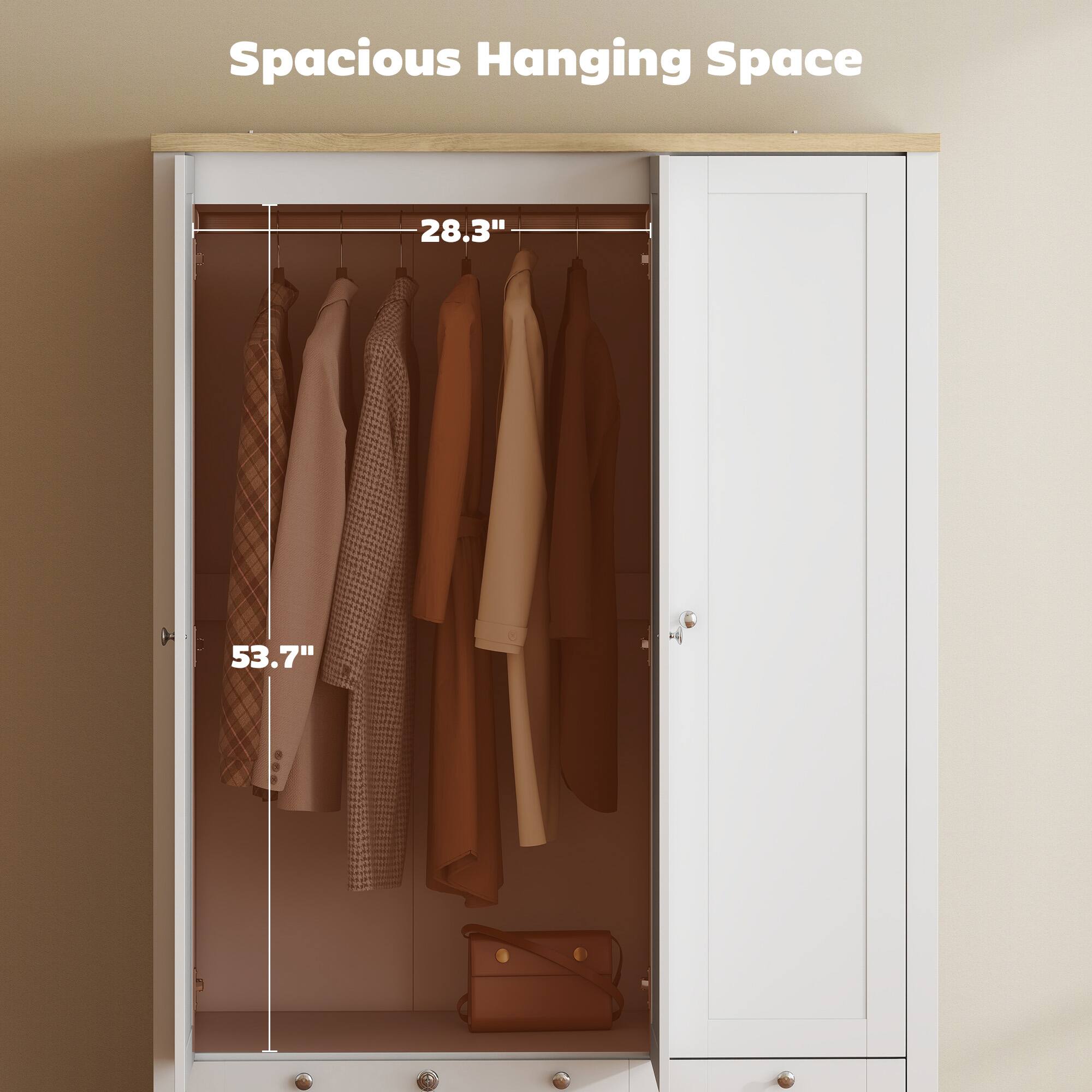 Spacious Hanging Space  
28.3"  
53.7"