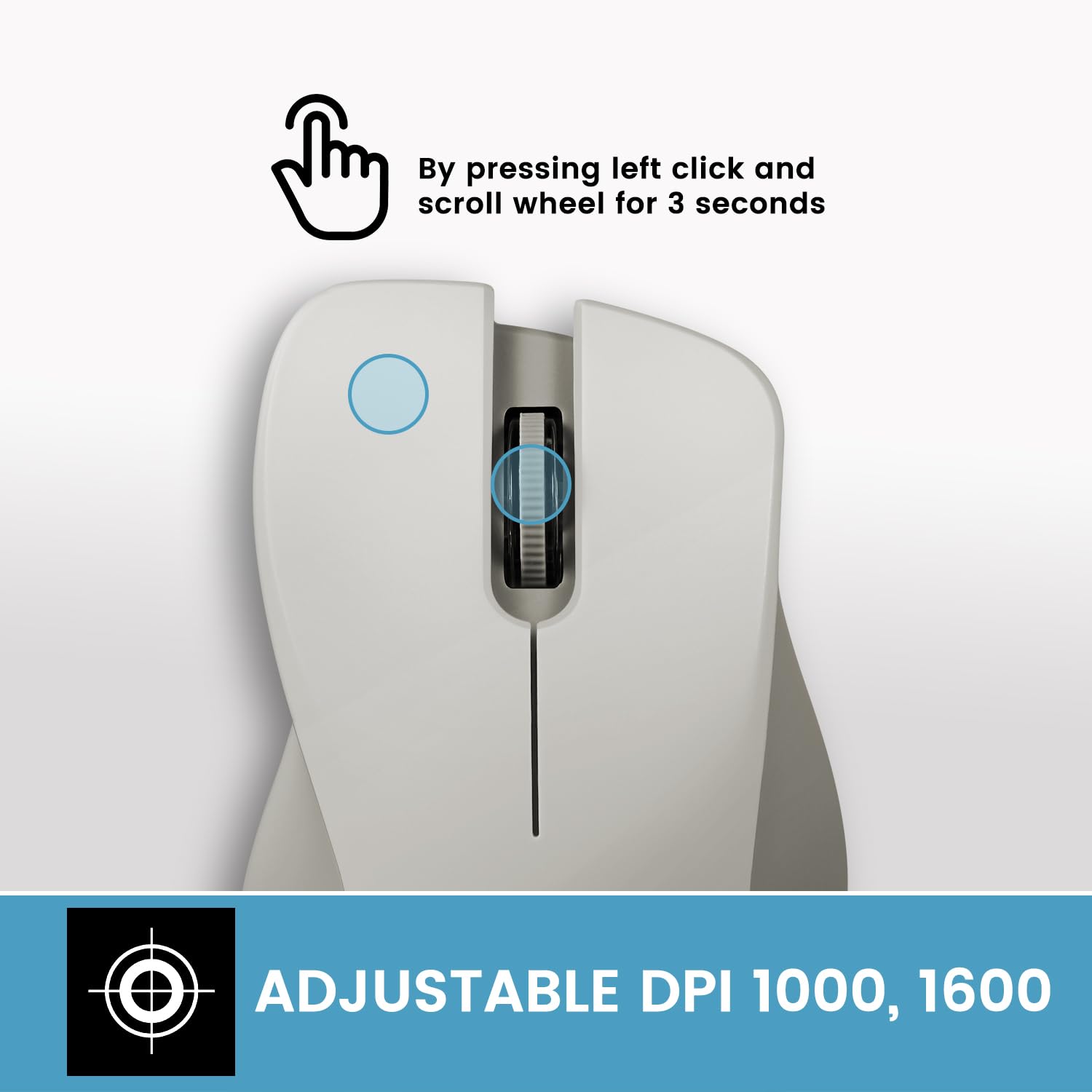 By pressing left click and scroll wheel for 3 seconds

ADJUSTABLE DPI 1000, 1600