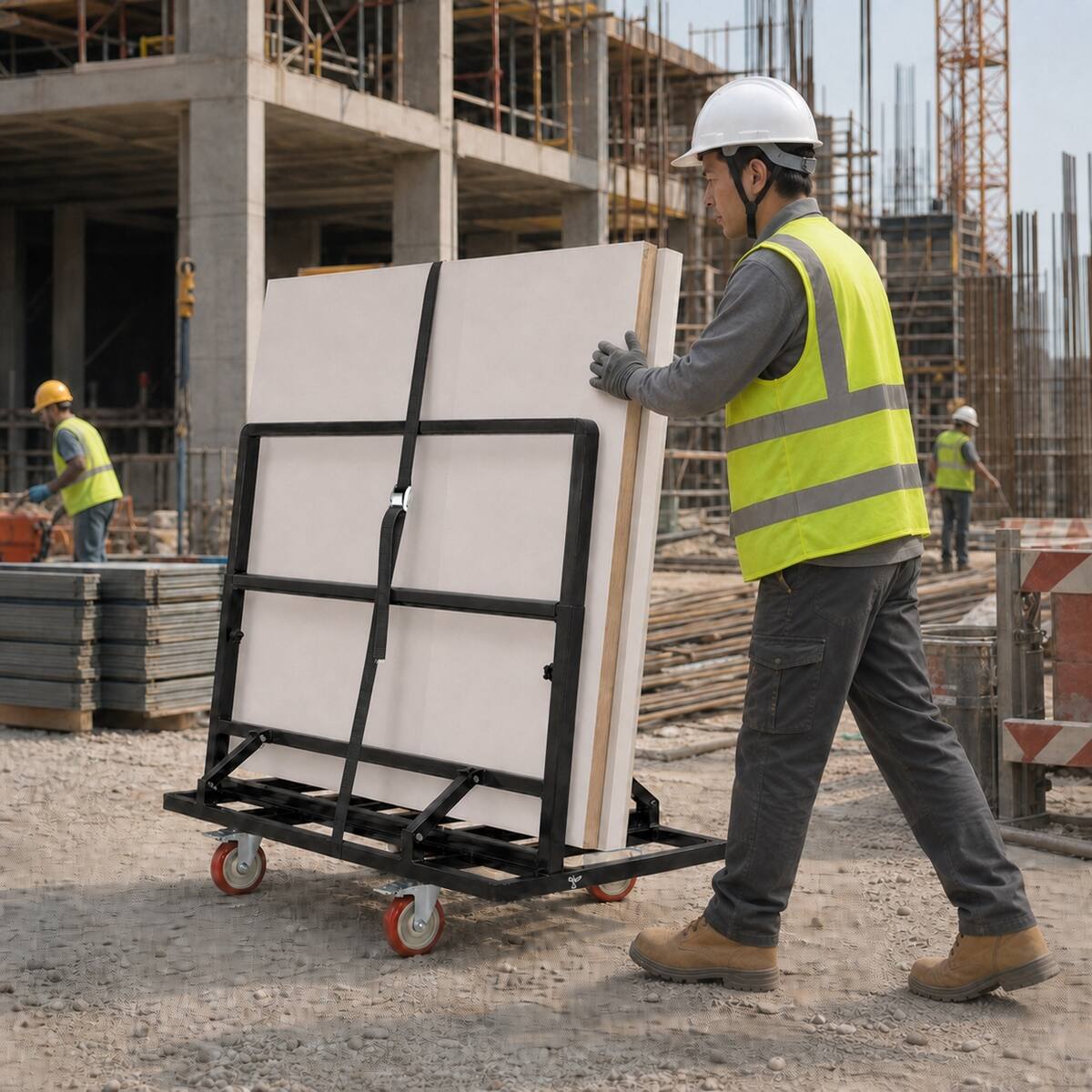 Alt View 6. Ropilly - Ropilly Folding Drywall Cart, 2200 lb Utility Dolly with Swivel Casters, Steel Panel Moving Cart - Black.