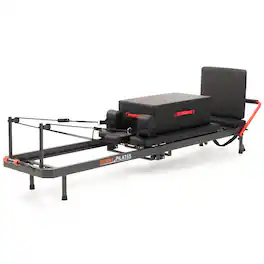 Sunny Health & Fitness - Premium Foldable Pilates Reformer with Box, Jump Board & 5-Spring Resistance for a Complete Home Studio - Dark Gray
