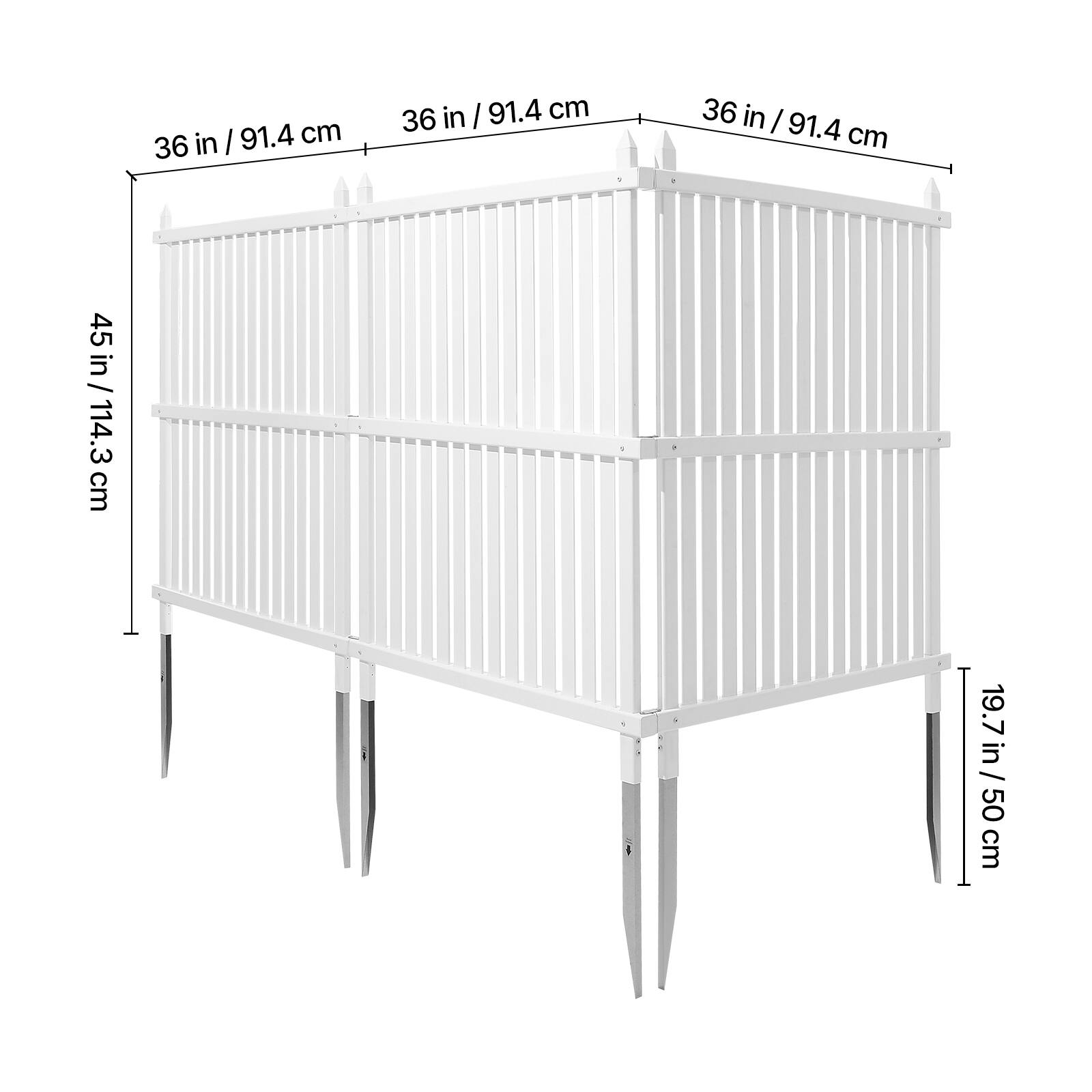 36 in / 91.4 cm  
45 in / 114.3 cm  
19.7 in / 50 cm