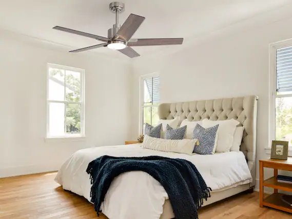 Front. Siljoy - 46 Inch Nickel Modern Ceiling Fan with LED Light(5 Blades Remote Included) - Nickel.