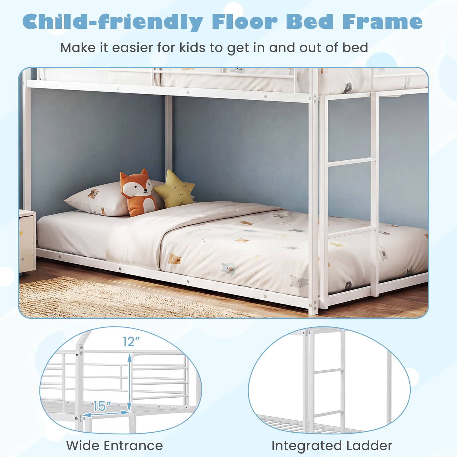 Child-friendly Floor Bed Frame  
Make it easier for kids to get in and out of bed  

12" 15" Wide Entrance  
Integrated Ladder
