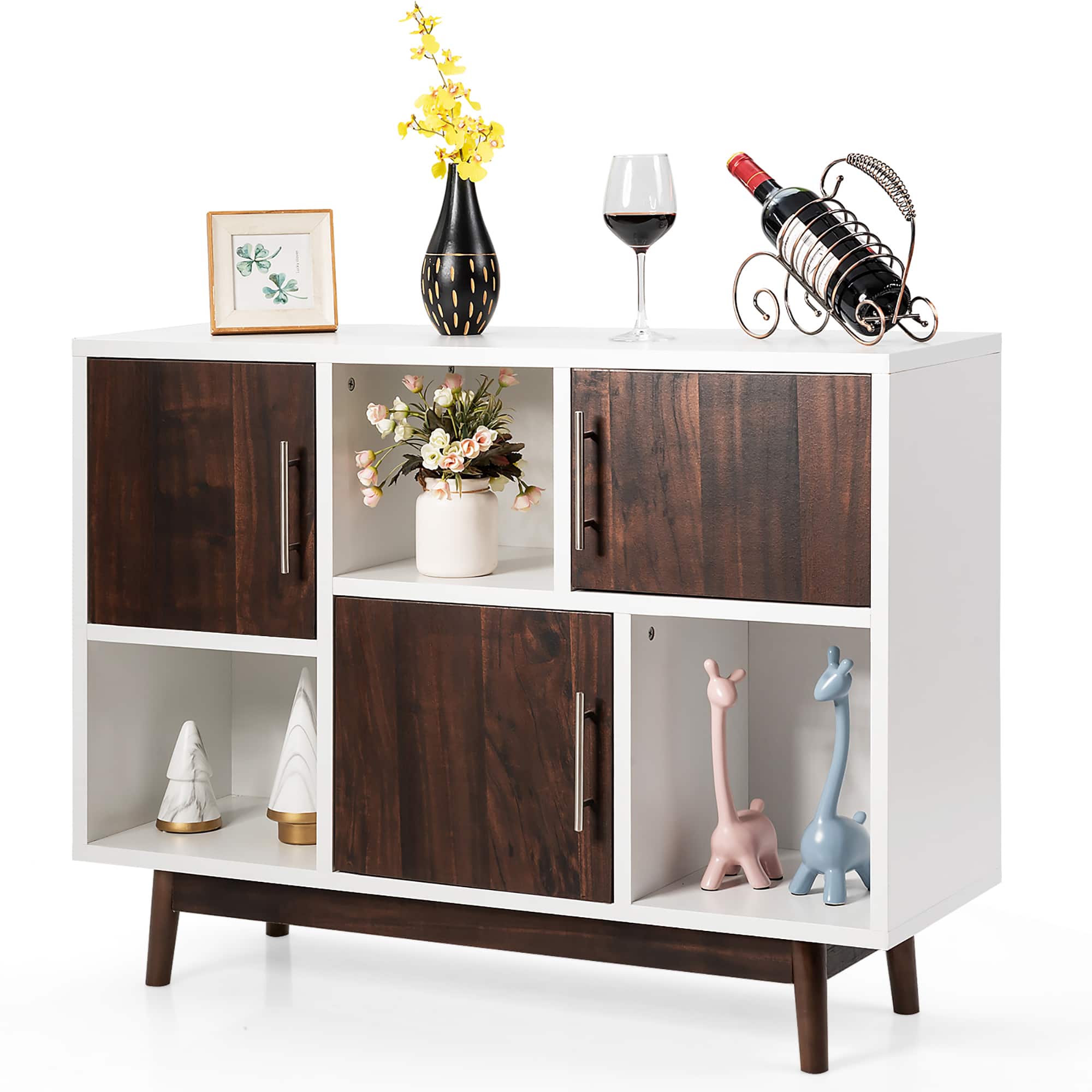 Front. Costway - Wood Display Storage Cabinet Console Table TV Stand Multipurpose w/ Door & Shelf - White.