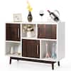 Front. Costway - Wood Display Storage Cabinet Console Table TV Stand Multipurpose w/ Door & Shelf - White.