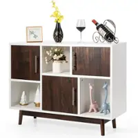 Costway Wood Display Storage Cabinet Console Table TV Stand Multipurpose w/ Door & Shelf - White - Front_Zoom
